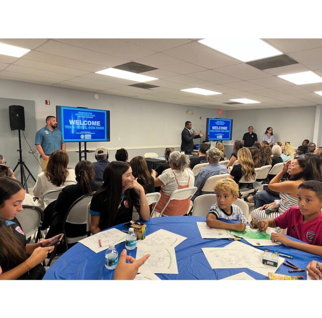 Residents at the first Reimagining Harris Field Park community workshop