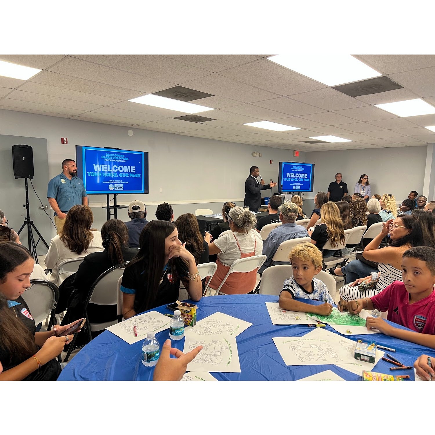 Residents at the first Reimagining Harris Field Park community workshop