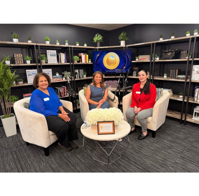 Lisa Albizu-Vazquez with board members Teresa Safie and Jessie Feliciano taping Chamber Shoutout