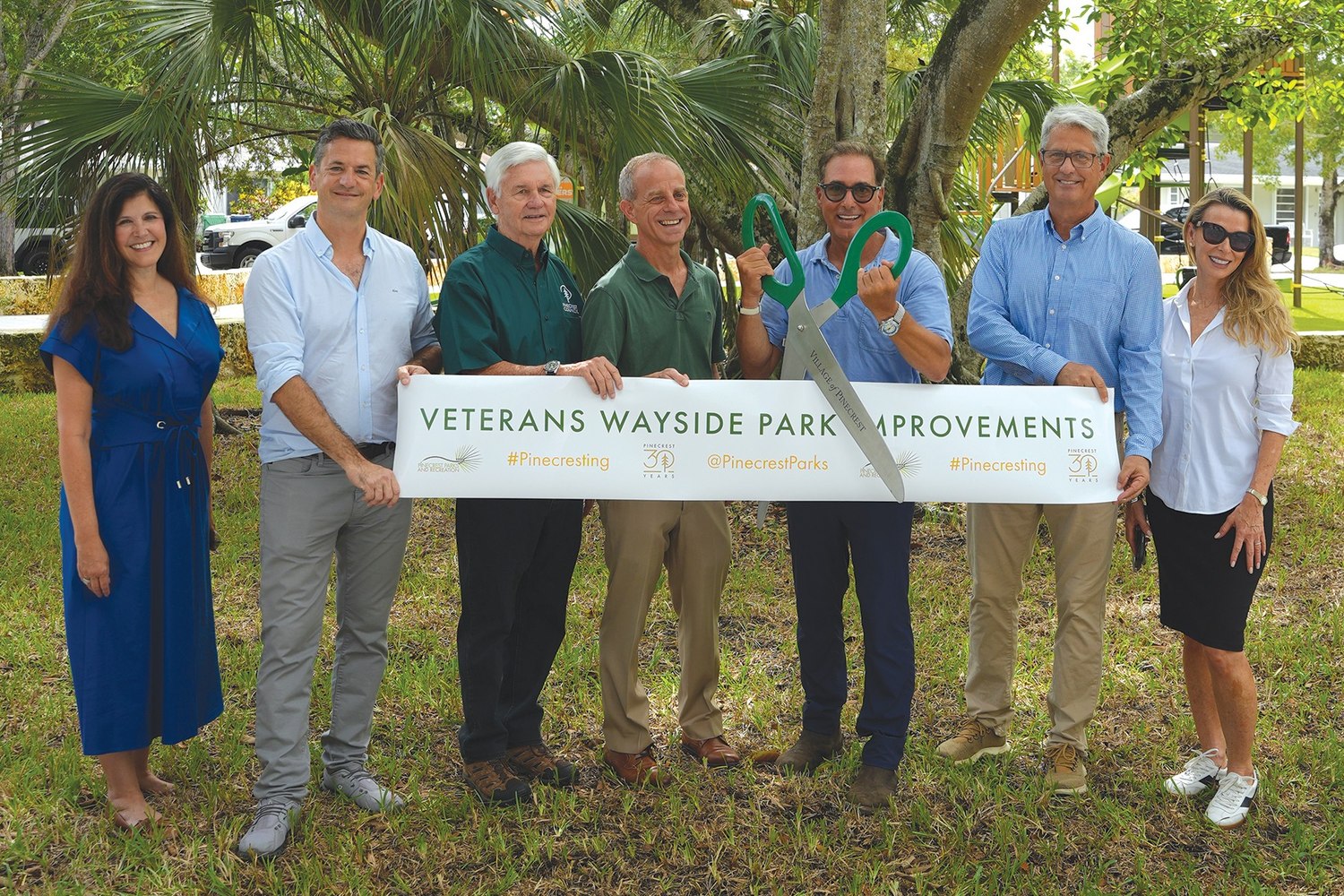 Pinecrest officials cutting the ribbon at the improved Veterans Wayside Park