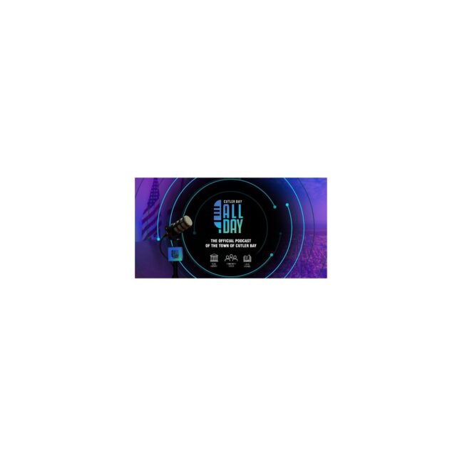 Cutler Bay All Day podcast artwork with a studio microphone