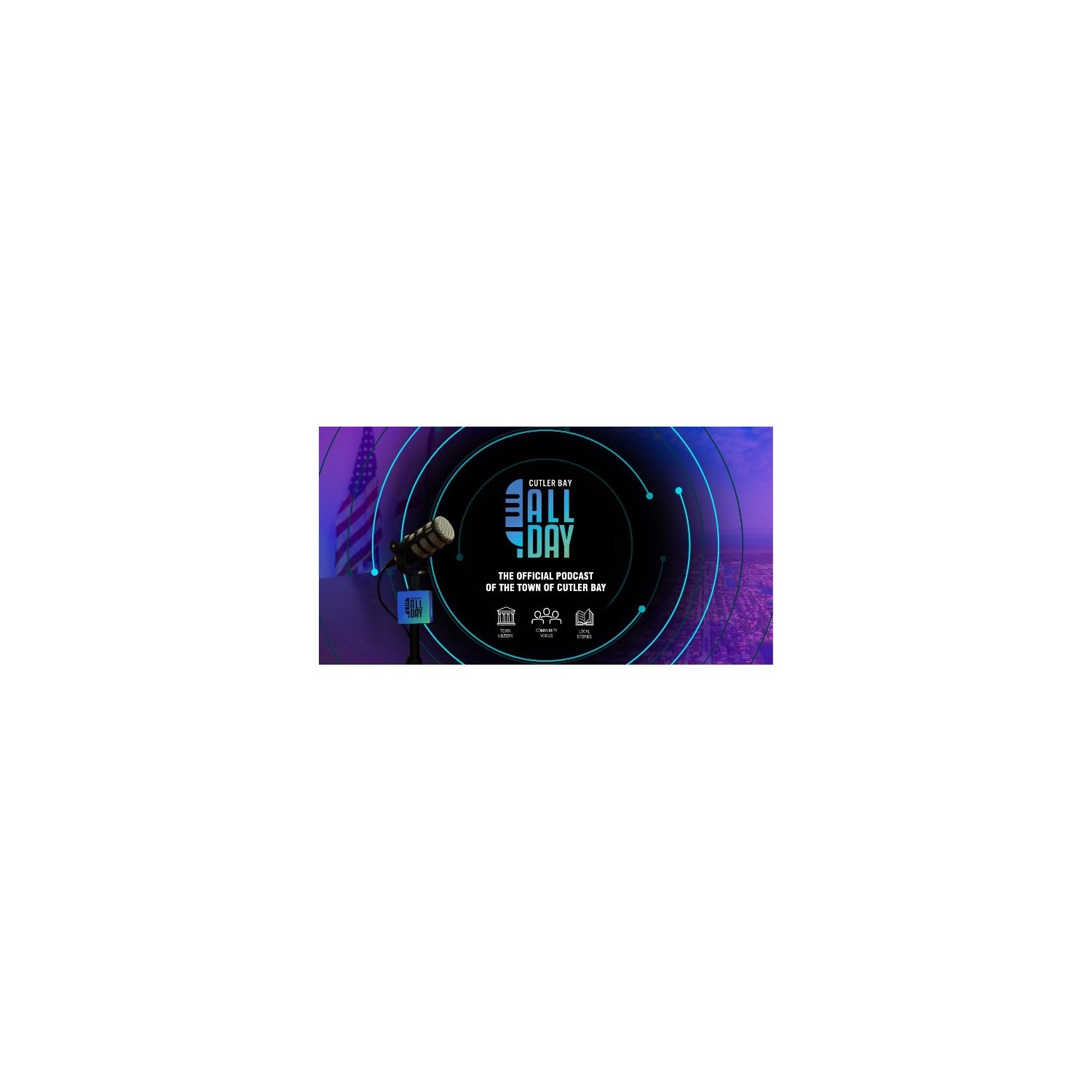 Cutler Bay All Day podcast artwork with a studio microphone
